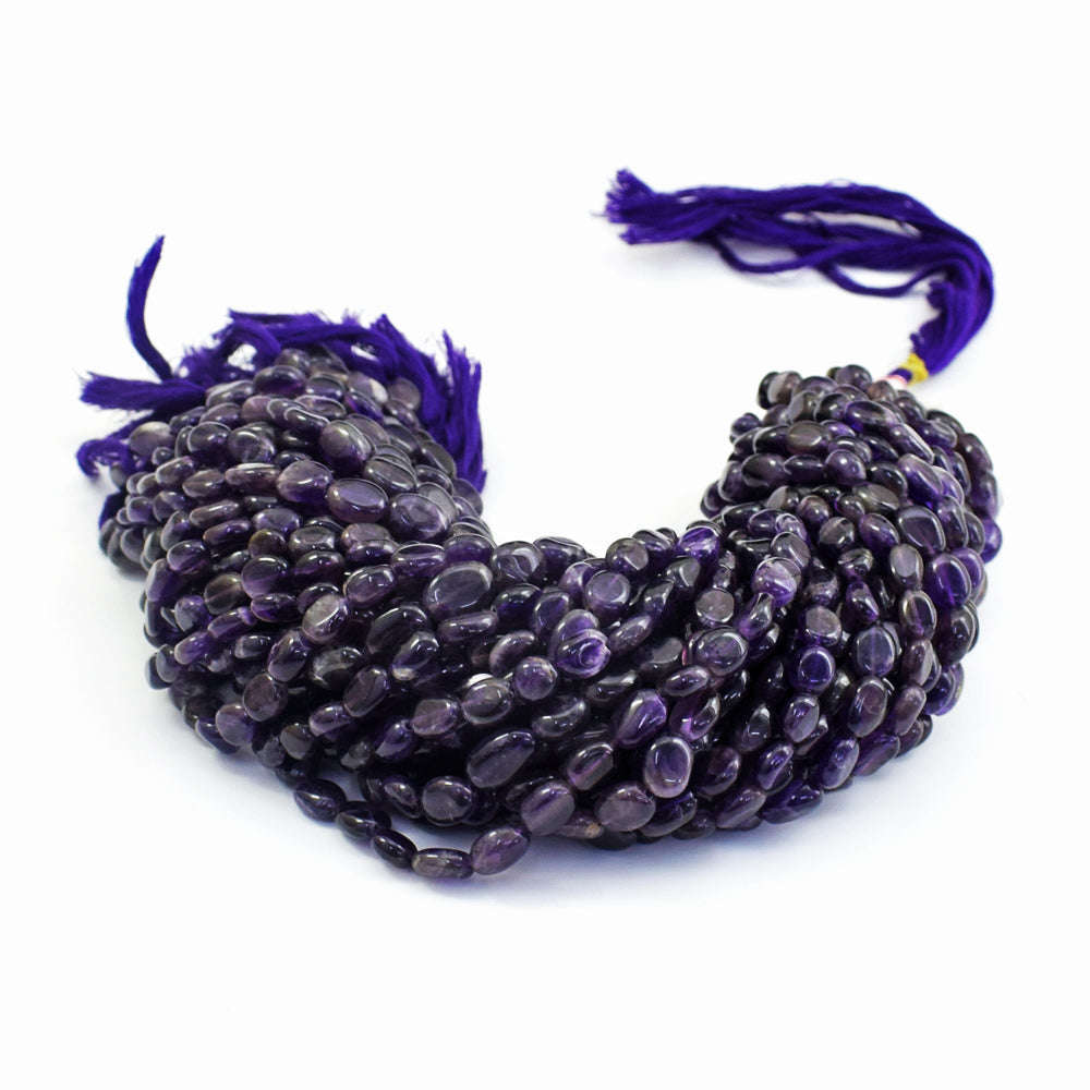 gemsmore:1 pc 09-11mm Amethyst Drilled Beads Strand 14 inches