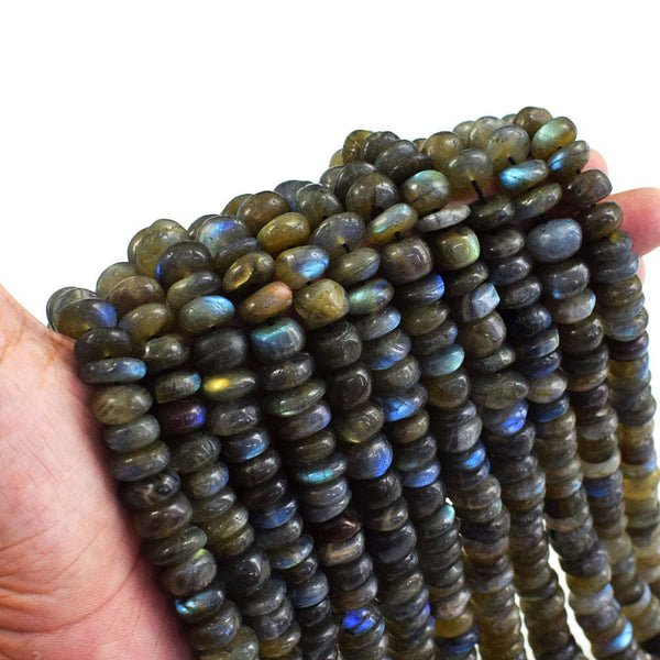 gemsmore:1 pc 09-12mm Labradorite Drilled Beads Strand 10 inches