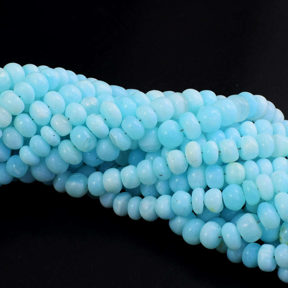 gemsmore:1 pc 10-11mm Blue Opal Drilled Beads Strand 13 inches