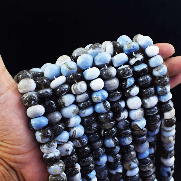 gemsmore:1 pc 12-13mm Blue Lace Agate Drilled Beads Strand 11  inches
