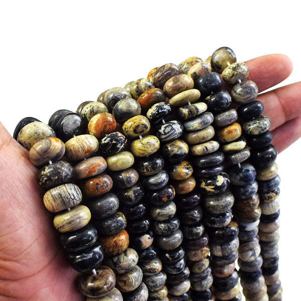 gemsmore:1 pc 12-13mm Petrified Wood Drilled Beads Strand 13 inches