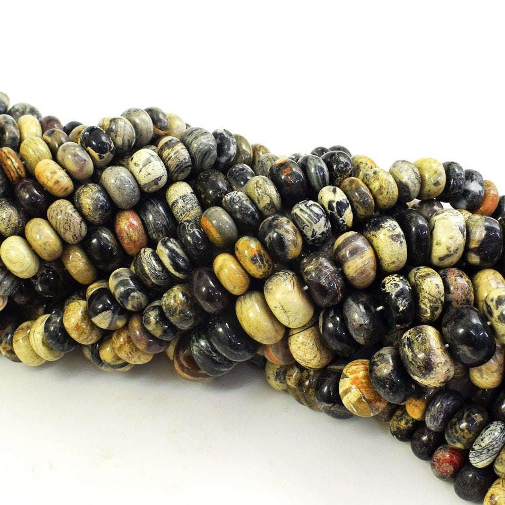 gemsmore:1 pc 12-13mm Petrified Wood Drilled Beads Strand 13 inches