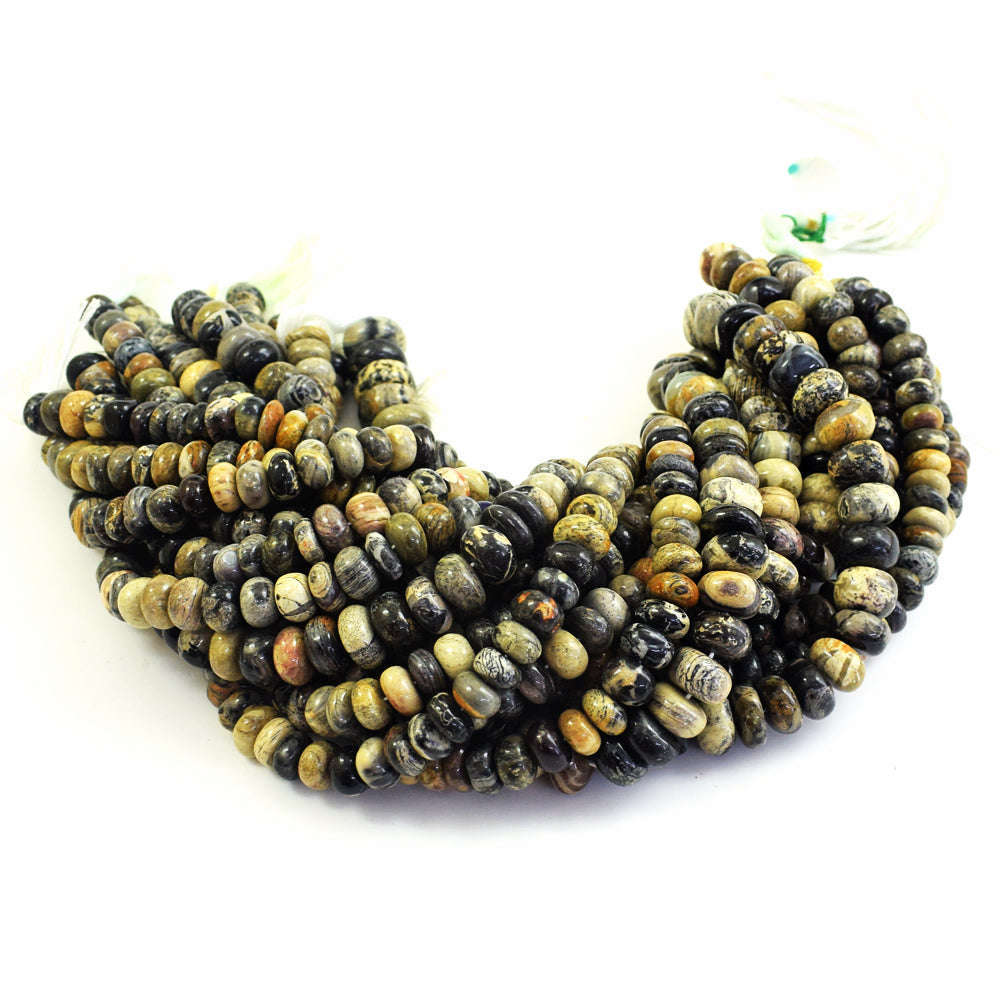 gemsmore:1 pc 12-13mm Petrified Wood Drilled Beads Strand 13 inches