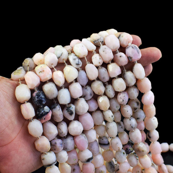 gemsmore:1 pc 12-15mm Faceted Pink Australian Opal Drilled Beads Strand 13  Inches