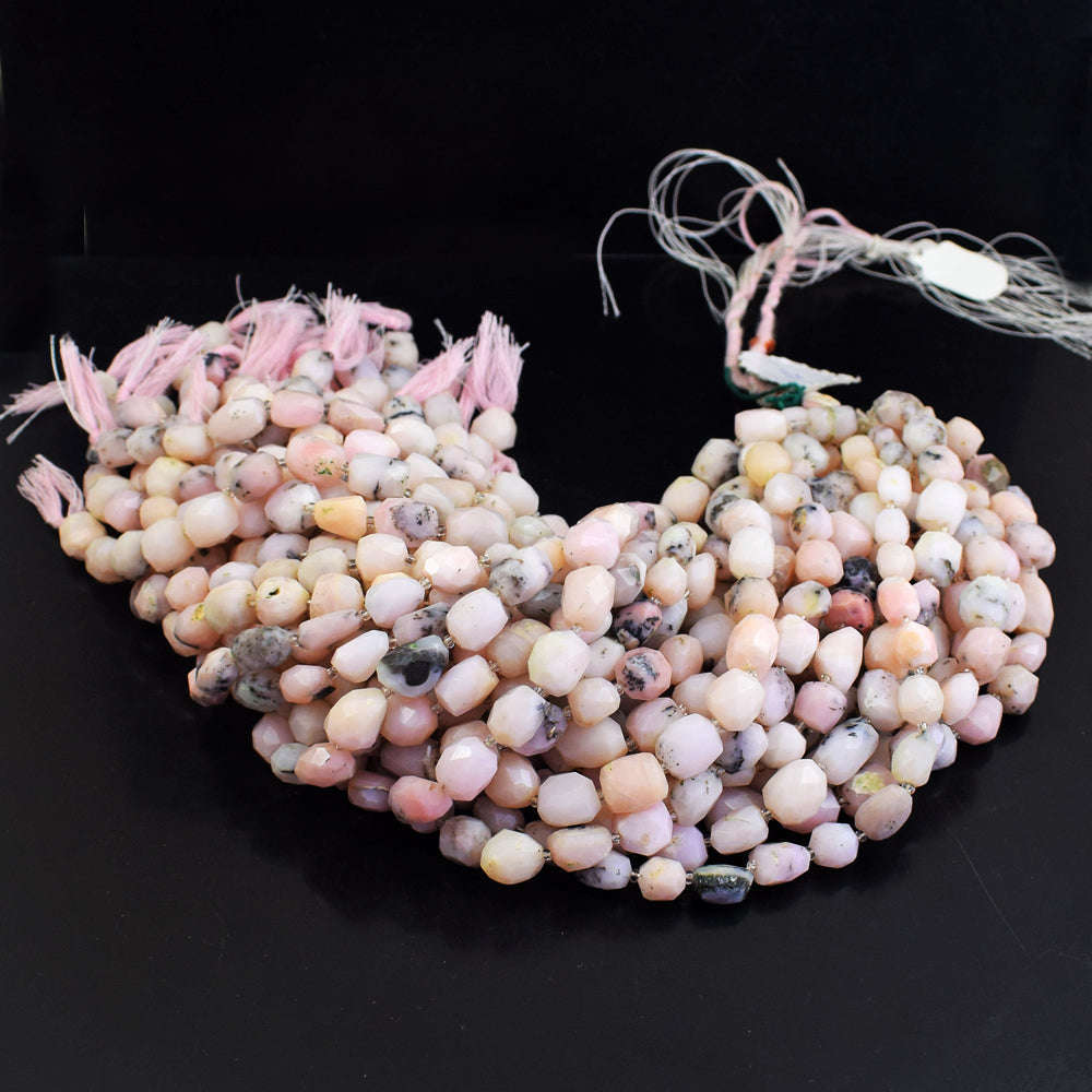 gemsmore:1 pc 12-15mm Faceted Pink Australian Opal Drilled Beads Strand 13  Inches
