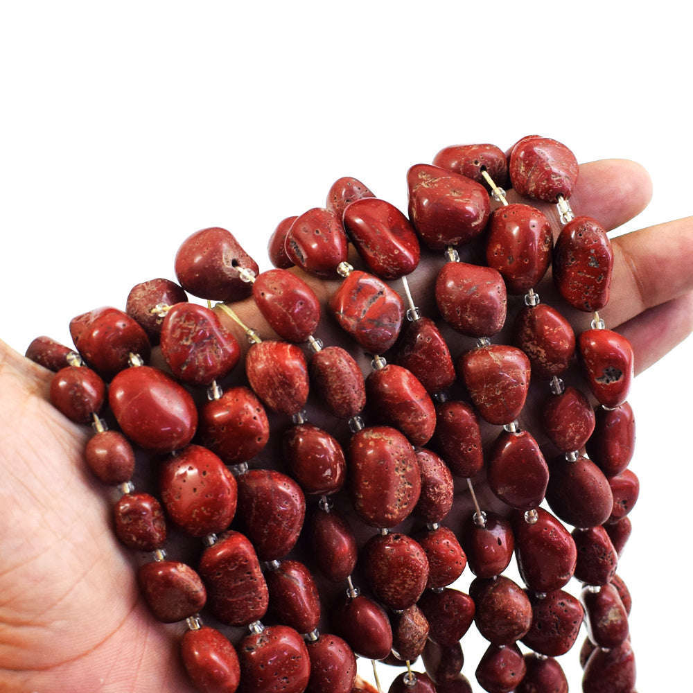 gemsmore:1 pc 14-17mm Red Jasper Drilled Beads Strand 14  Inches