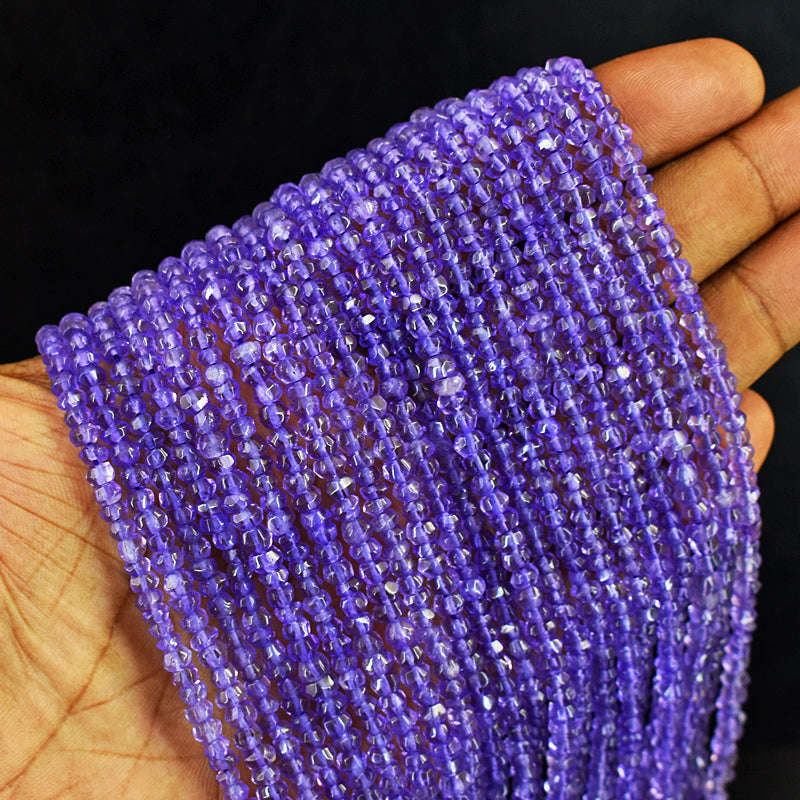 gemsmore:1 pc 3-4mm Faceted Amethyst Drilled Beads Strand 13 inches