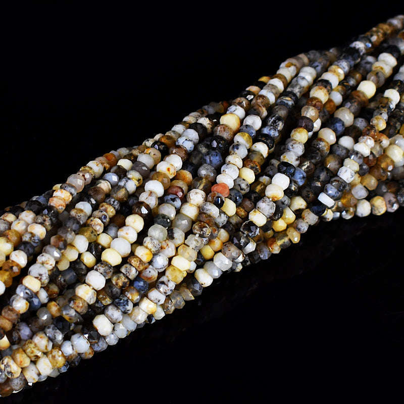 gemsmore:1 pc 3-4mm Faceted Dendrite Opal Drilled Beads Strand 13 inches