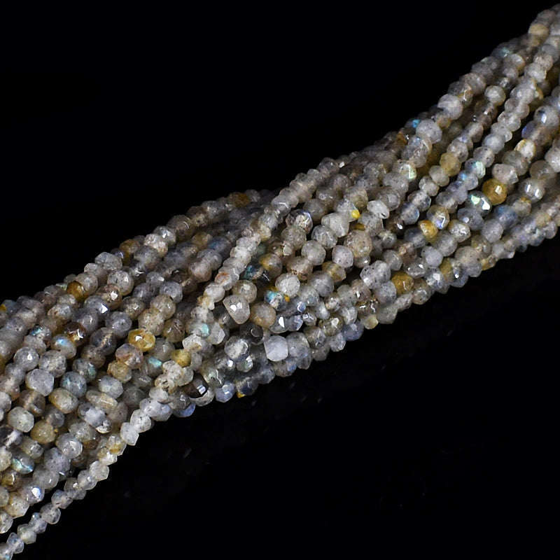 gemsmore:1 pc 3-4mm Faceted Labradorite Drilled Beads Strand 13 inches