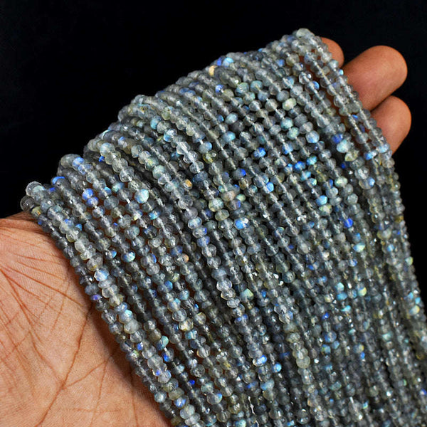 gemsmore:1 pc 3-4mm Faceted Labradorite Drilled Beads Strand 13 inches
