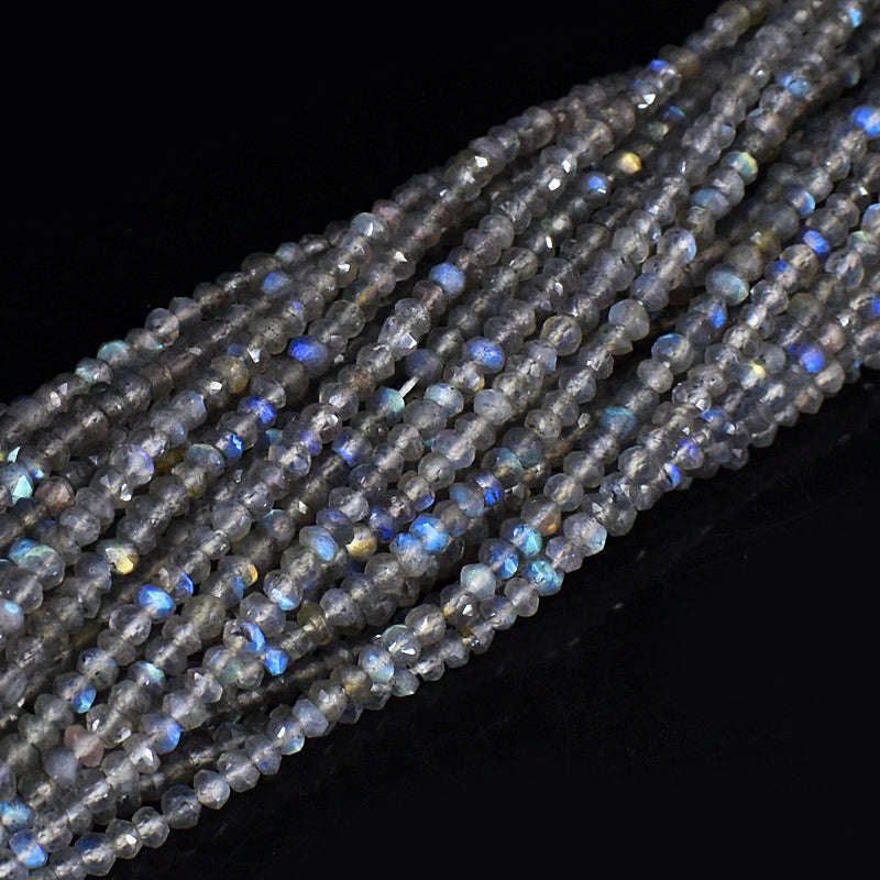 gemsmore:1 pc 3-4mm Faceted Labradorite Drilled Beads Strand 13 inches