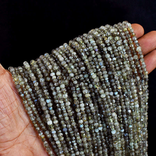 gemsmore:1 pc 3-4mm Faceted Labradorite Drilled Beads Strand 13 inches