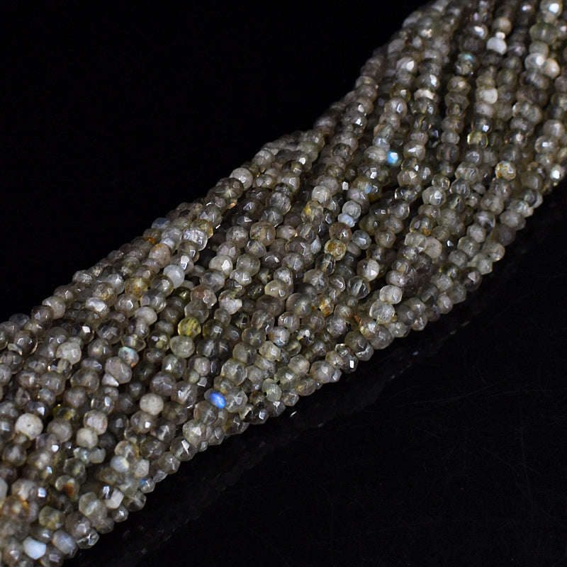 gemsmore:1 pc 3-4mm Faceted Labradorite Drilled Beads Strand 13 inches