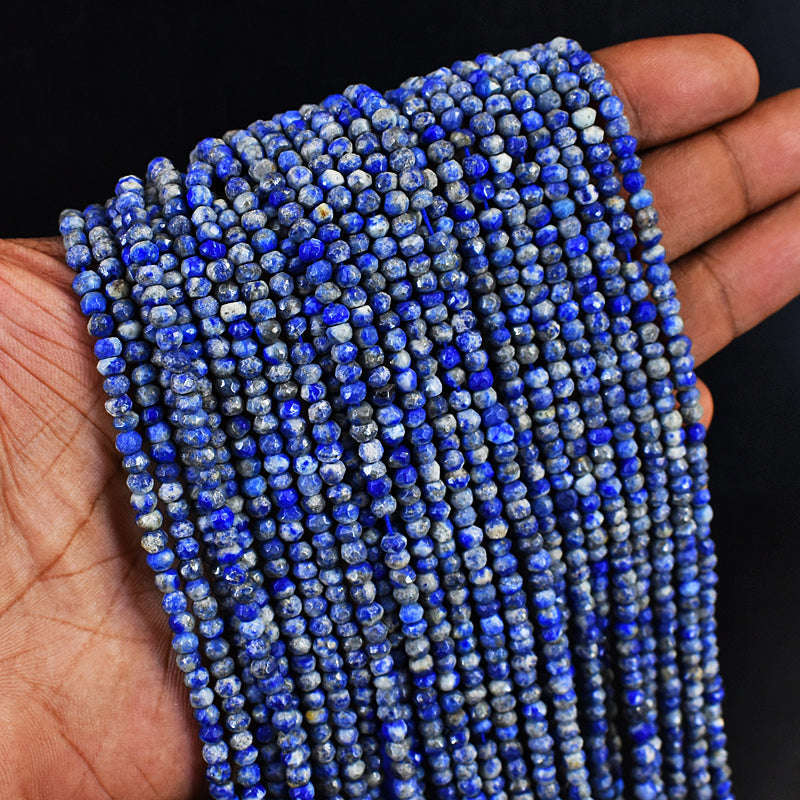 gemsmore:1 pc 3-4mm Faceted Lapis Lazuli  Drilled Beads Strand 13 inches