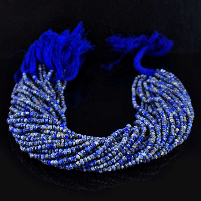 gemsmore:1 pc 3-4mm Faceted Lapis Lazuli  Drilled Beads Strand 13 inches