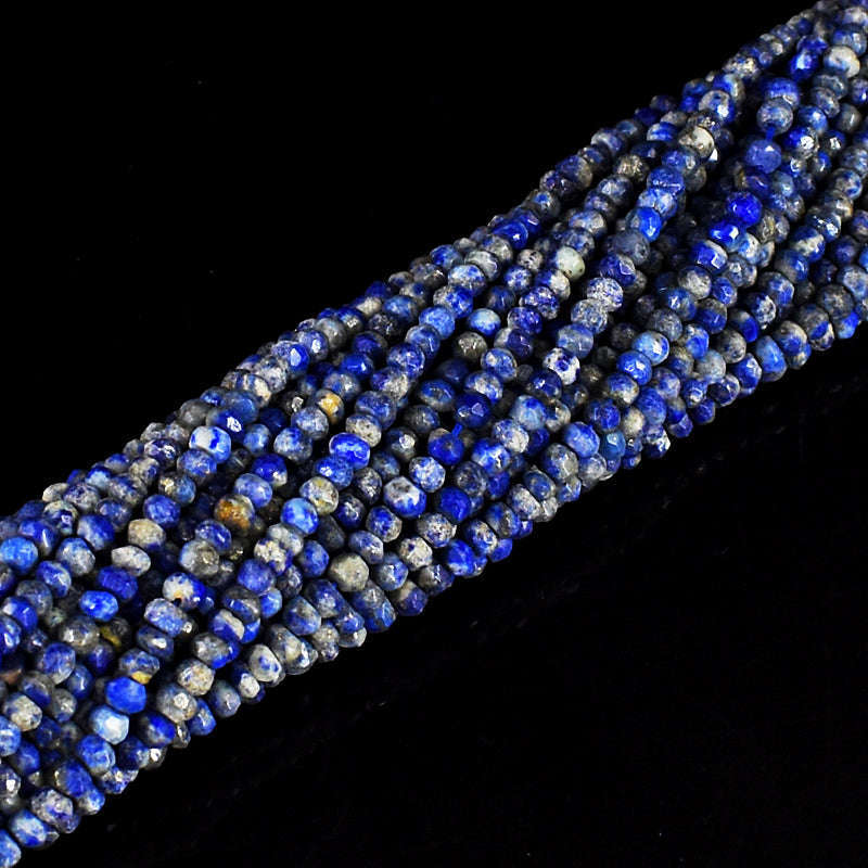gemsmore:1 pc 3-4mm Faceted Lapis Lazuli  Drilled Beads Strand 13 inches