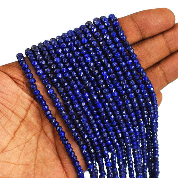 gemsmore:1 pc 3-4mm Faceted Lapis Lazuli Drilled Beads Strand 13 inches