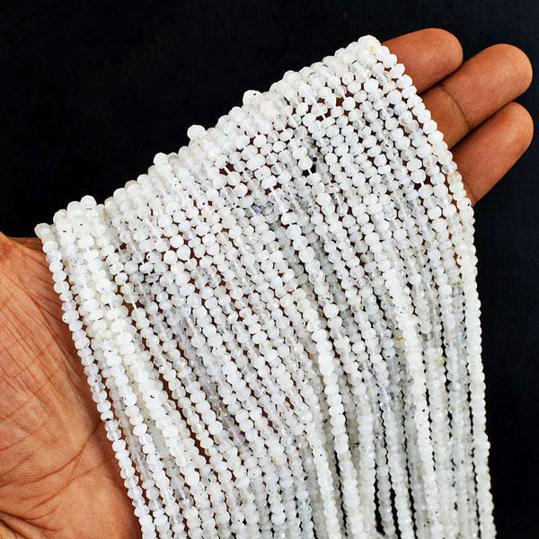 gemsmore:1 pc 3-4mm Faceted Moonstone Drilled Beads Strand 13 inches
