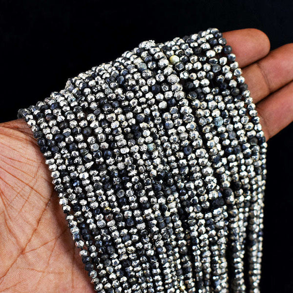 gemsmore:1 pc 3-4mm Faceted Pyrite Drilled Beads Strand 13 inches