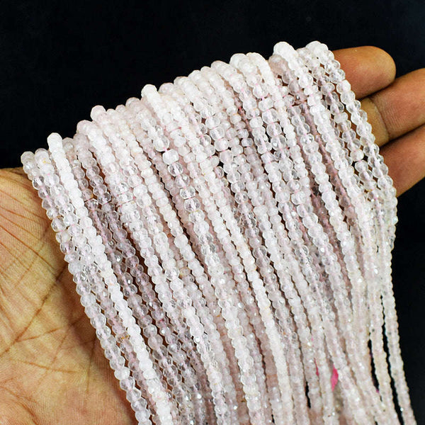 gemsmore:1 pc 3-4mm Faceted Rose Quartz Drilled Beads Strand 13 inches