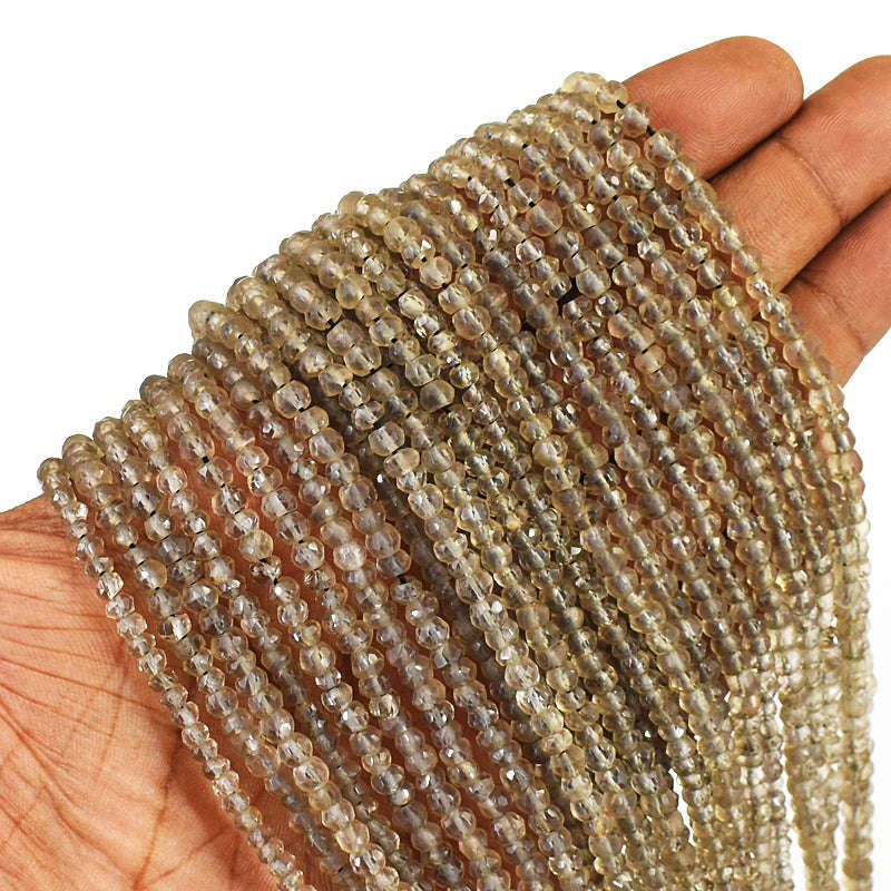 gemsmore:1 pc 3-4mm Faceted Smoky Quartz Drilled Beads Strand 13 inches