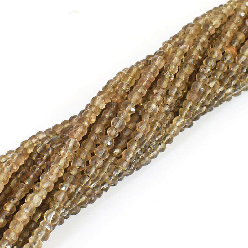 gemsmore:1 pc 3-4mm Faceted Smoky Quartz Drilled Beads Strand 13 inches