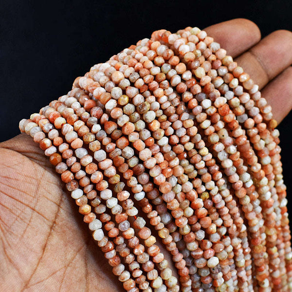 gemsmore:1 pc 3-4mm Faceted Sunstone Drilled Beads Strand 13 inches