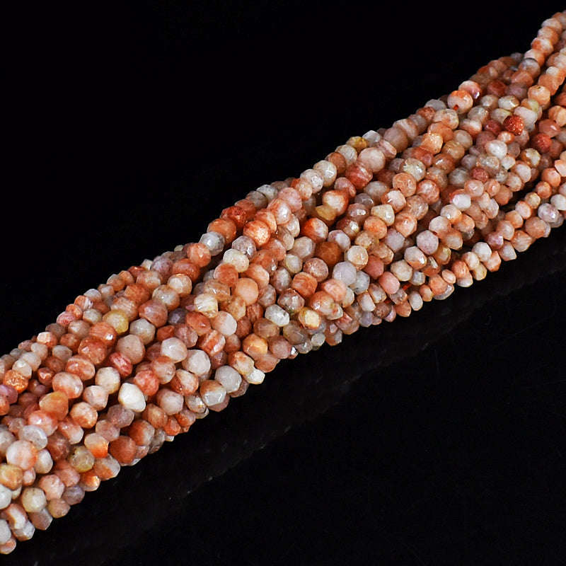 gemsmore:1 pc 3-4mm Faceted Sunstone Drilled Beads Strand 13 inches