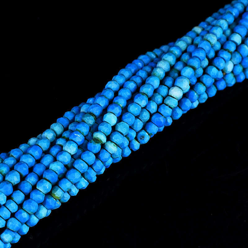 gemsmore:1 pc 3-4mm Faceted Turquoise Drilled Beads Strand 13 inches