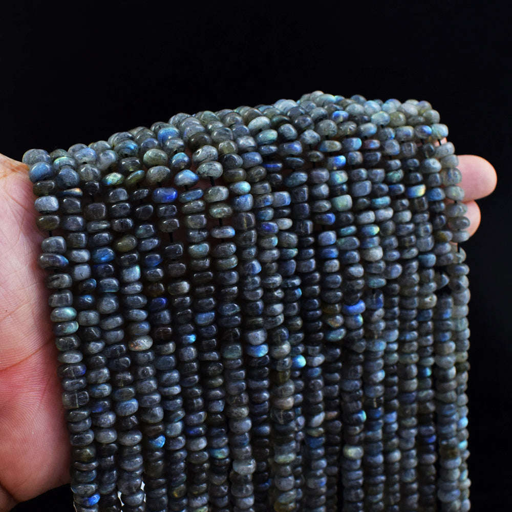 gemsmore:1 pc 4-5mm Faceted Labradorite Drilled Beads Strand 14 inches