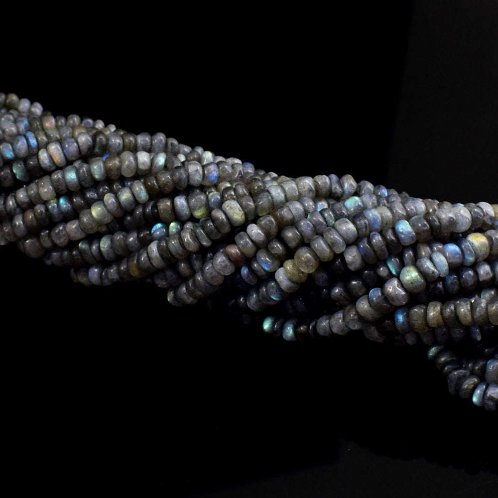 gemsmore:1 pc 4-5mm Faceted Labradorite Drilled Beads Strand 14 inches