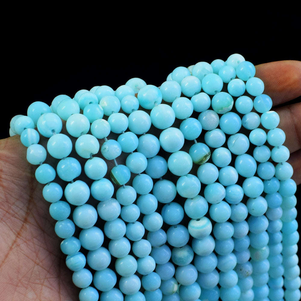 gemsmore:1 pc 5-6mm Blue Opal Drilled Beads Strand 13  Inches