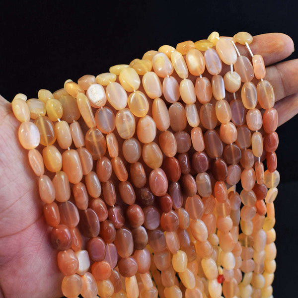 gemsmore:1 pc 9-12mm Peach Moonstone Drilled Beads Strand 16  Inches