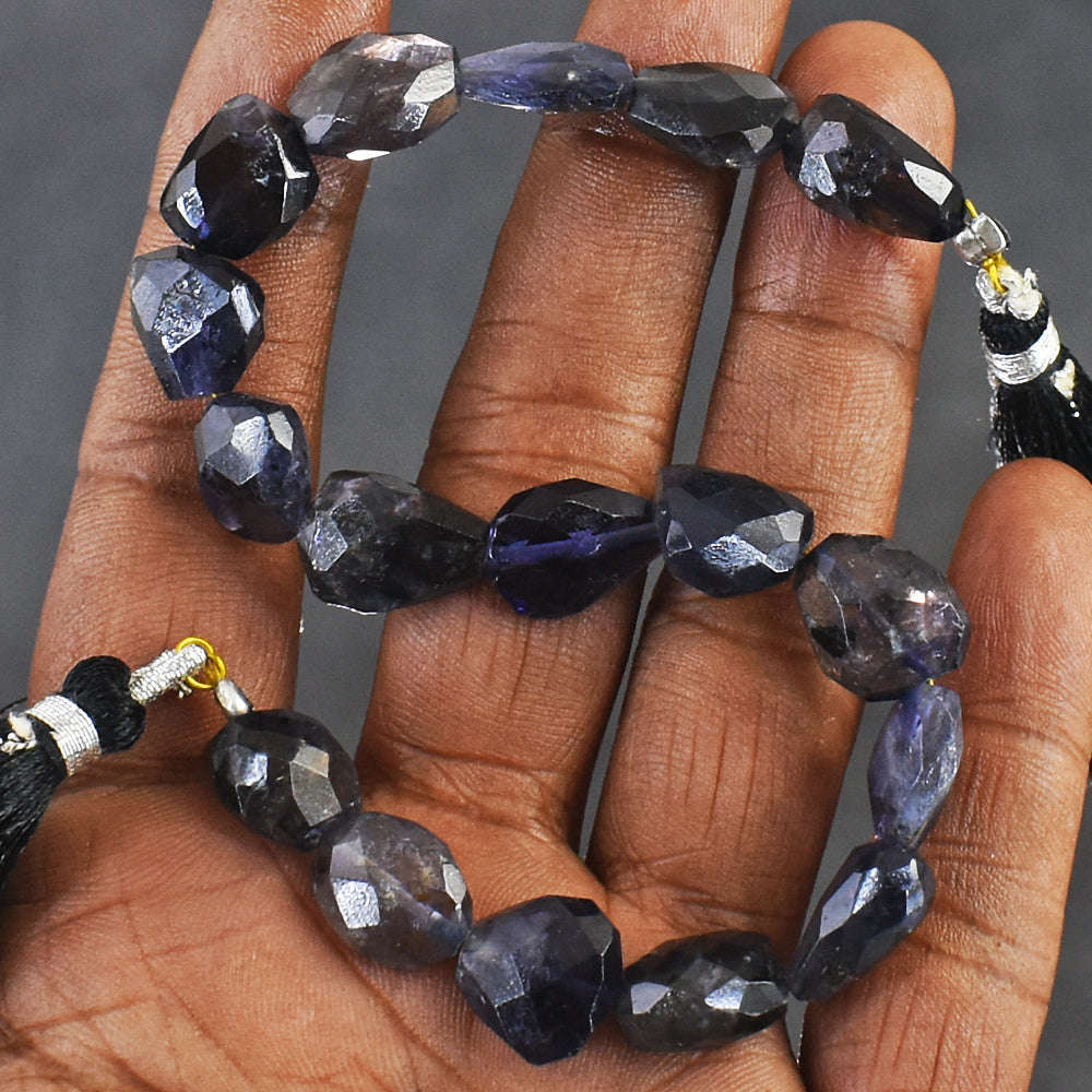gemsmore:104 Carats Genuine Iolite Faceted Beads Strand Of 08 Inches