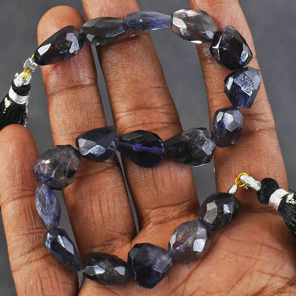 gemsmore:104 Carats Genuine Iolite Faceted Beads Strand Of 08 Inches