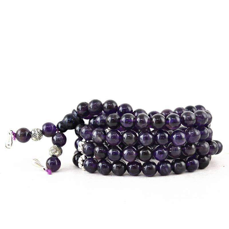 gemsmore:108 Beads Necklace Purple Amethyst Prayer Mala - Natural Round Shape