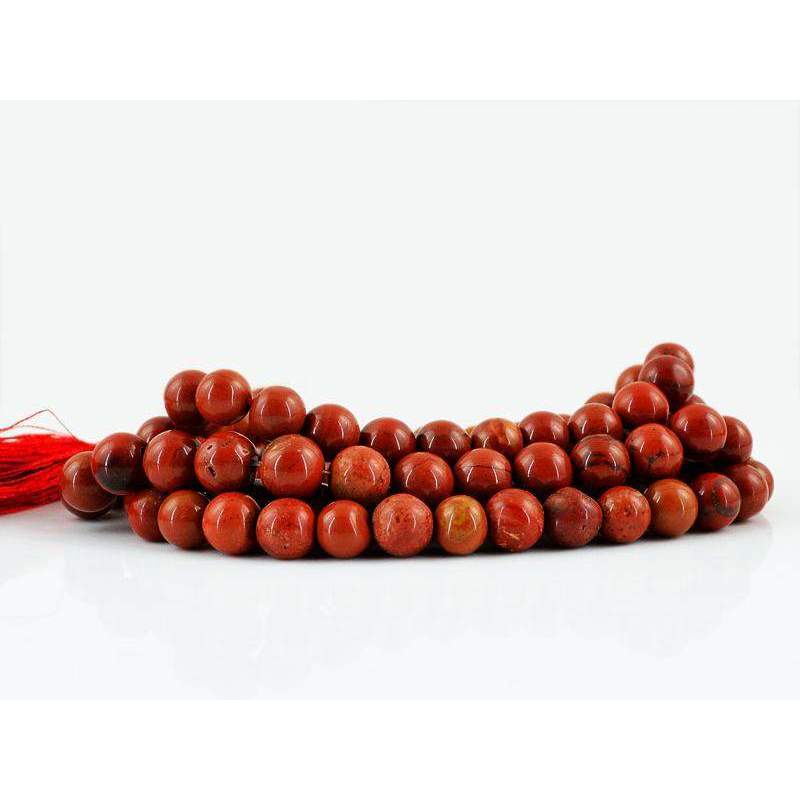 gemsmore:108 Mala Red Jasper Necklace Natural Untreated Round Shape Beads