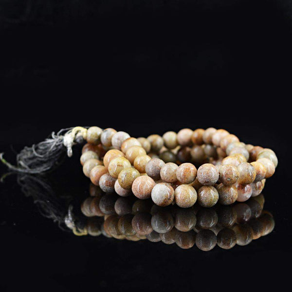 gemsmore:108 Prayer Mala Natural Agate Necklace Unheated Round Beads