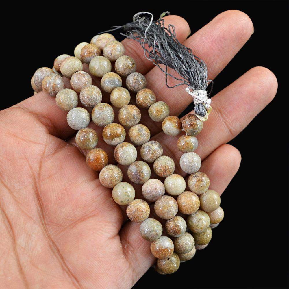 gemsmore:108 Prayer Mala Natural Agate Necklace Unheated Round Beads