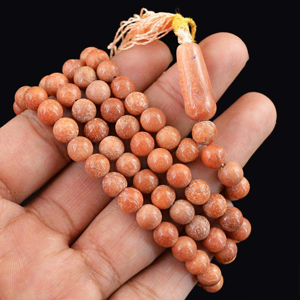 gemsmore:108 Prayer Mala Natural Jasper Necklace Round Beads Unheated Beads