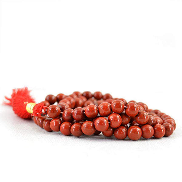 gemsmore:108 Prayer Mala Natural Red Jasper Necklace Round Shape Beads