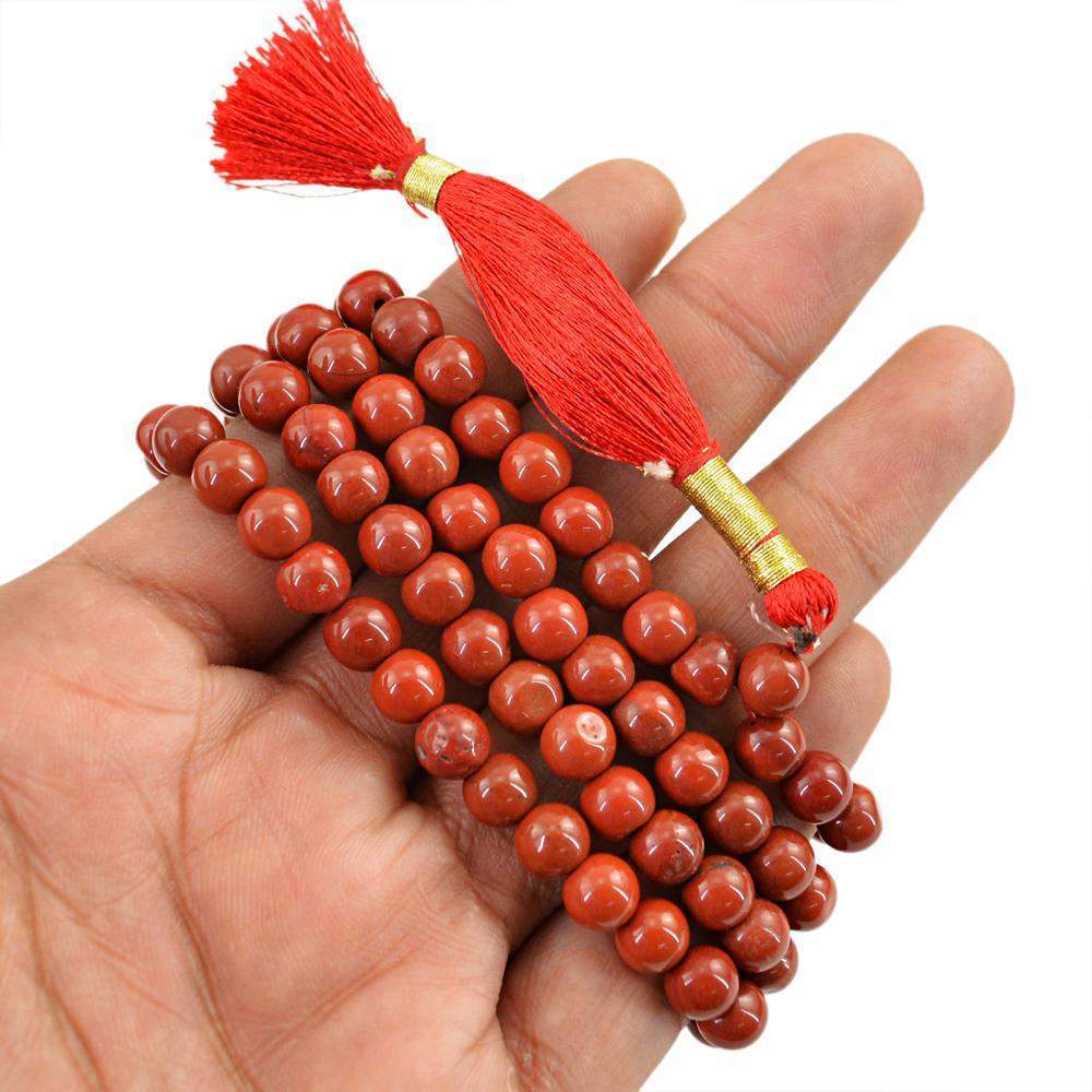 gemsmore:108 Prayer Mala Natural Red Jasper Necklace Round Shape Beads