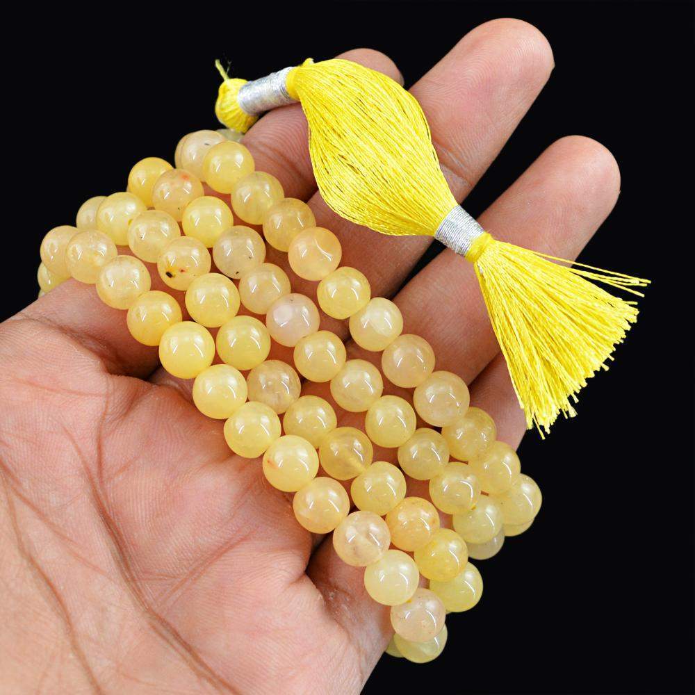 gemsmore:108 Prayer Mala Natural Yellow Aventurine Necklace Round Beads