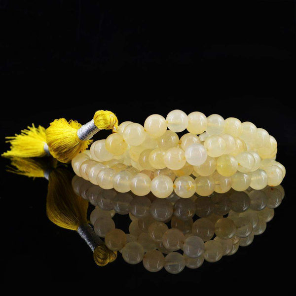 gemsmore:108 Prayer Mala Yellow Aventurine Necklace Round Beads