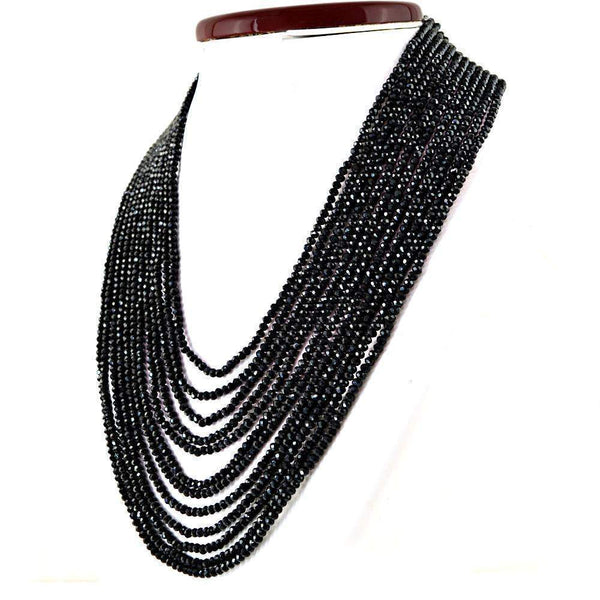 gemsmore:12 Strand Black Spinel Necklace Natural Faceted Round Beads