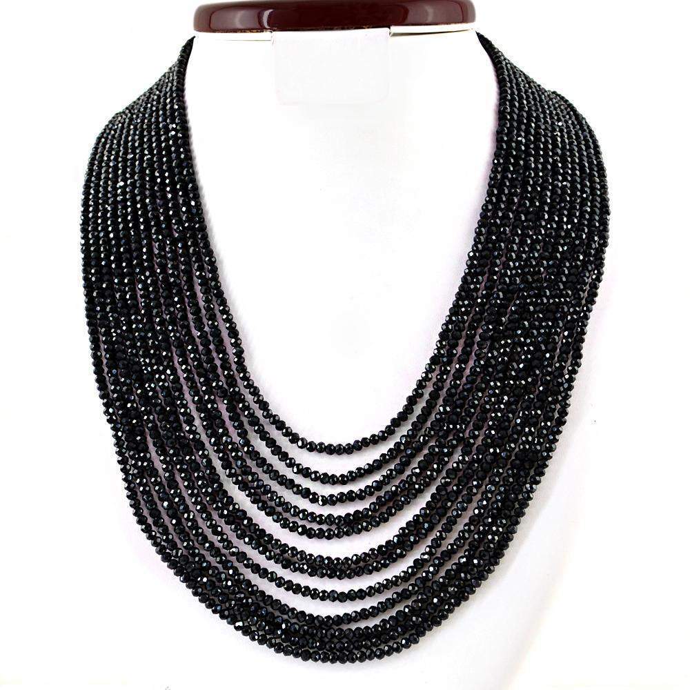 gemsmore:12 Strand Black Spinel Necklace Natural Faceted Round Beads