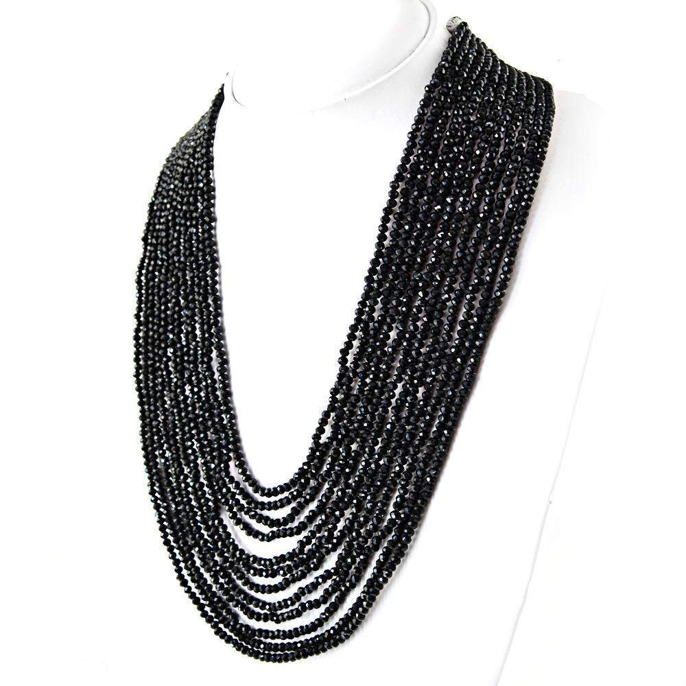 gemsmore:12 Strand Black Spinel Necklace Natural Round Shape Faceted Beads