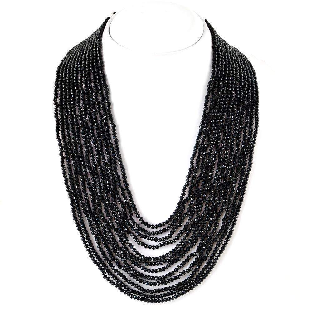 gemsmore:12 Strand Black Spinel Necklace Natural Round Shape Faceted Beads