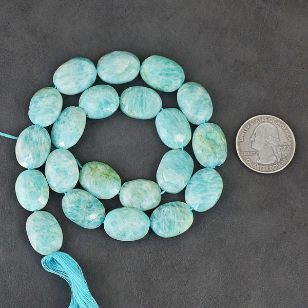 gemsmore:14 Inches Natural 227 Carats  Genuine Amazonite Faceted Beads Strand