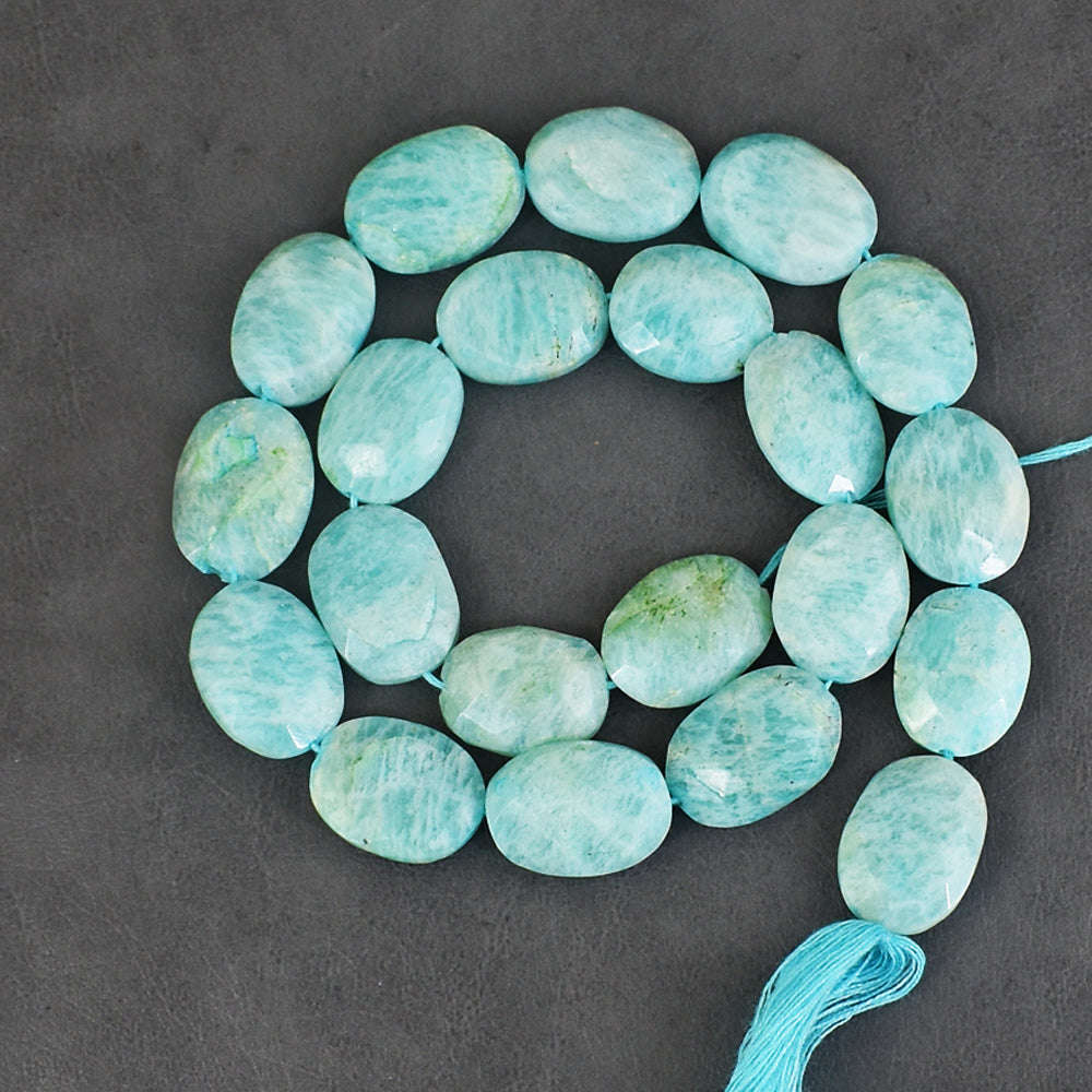 gemsmore:14 Inches Natural 227 Carats  Genuine Amazonite Faceted Beads Strand